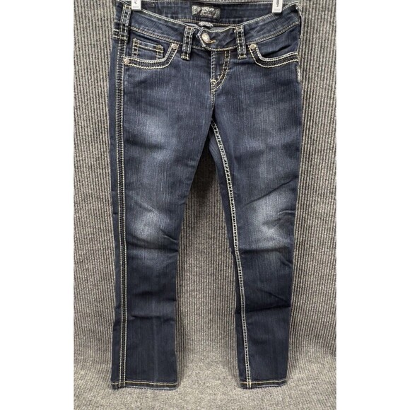 Silver Jeans Women 30x30 Tuesday Slim Bootcut Dark Wash Embroidered Indigo Denim - Picture 1 of 16